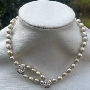 JUDITH McCANN DESIGNS Faux Pearl Rhinestone Statement NECKLACE